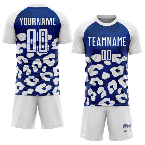 Custom White Royal Animal Leopard Print Sports Sublimation Soccer Uniform Jersey alternate