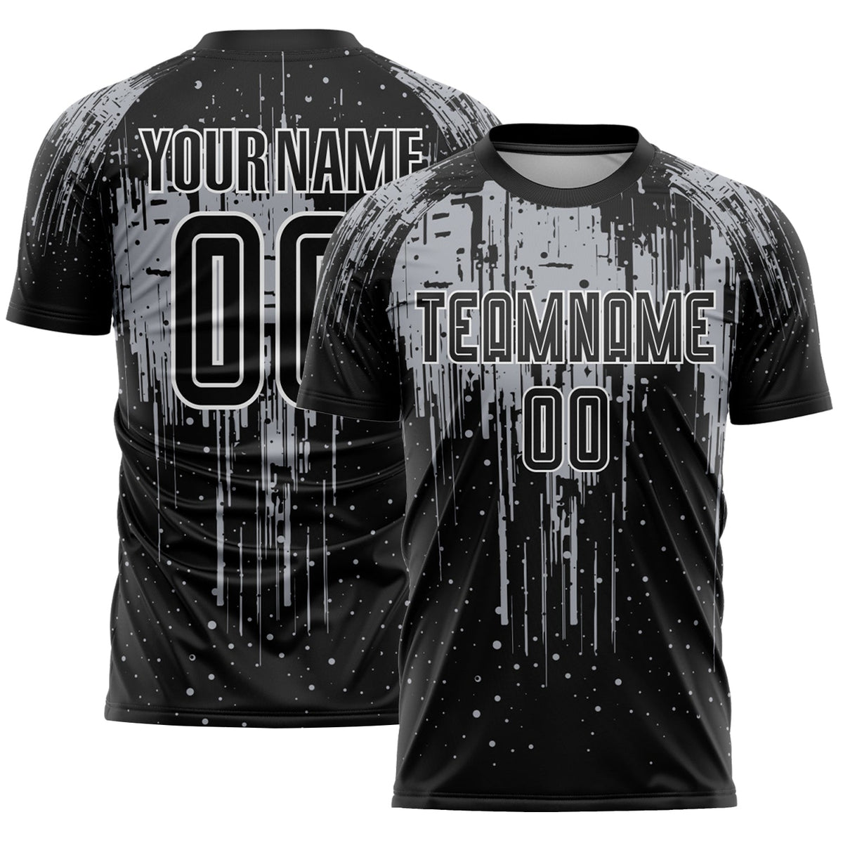 Custom Black Gray-White Dripping Splatte Pattern Sports Sublimation Soccer Uniform Jersey