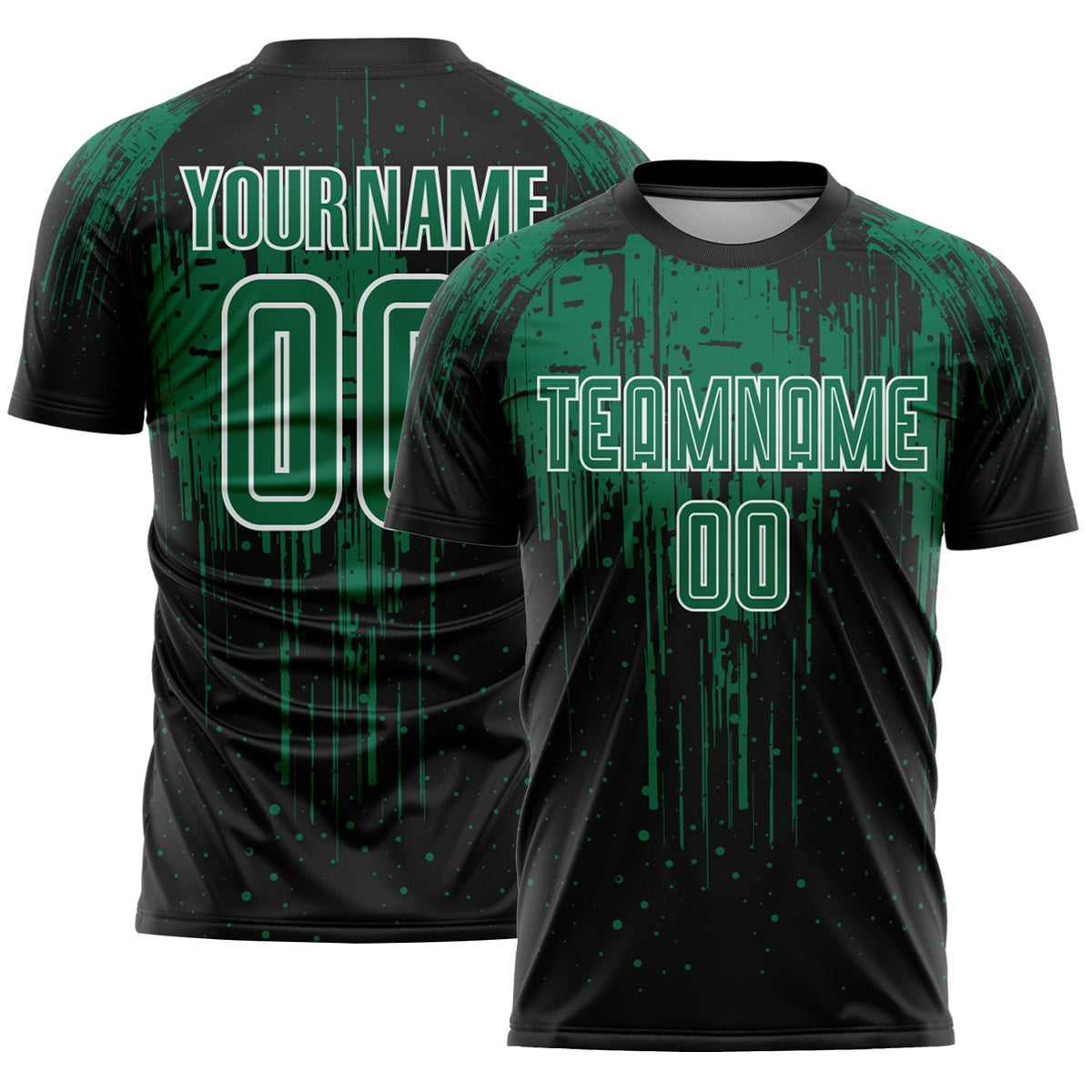 Custom Black Kelly Green-White Dripping Splatte Pattern Sports Sublimation Soccer Uniform Jersey