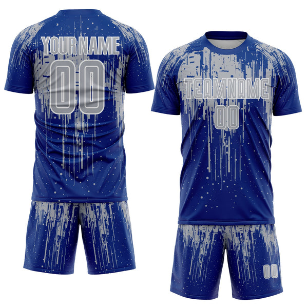 Custom Royal Gray-White Dripping Splatte Pattern Sports Sublimation Soccer Uniform Jersey alternate