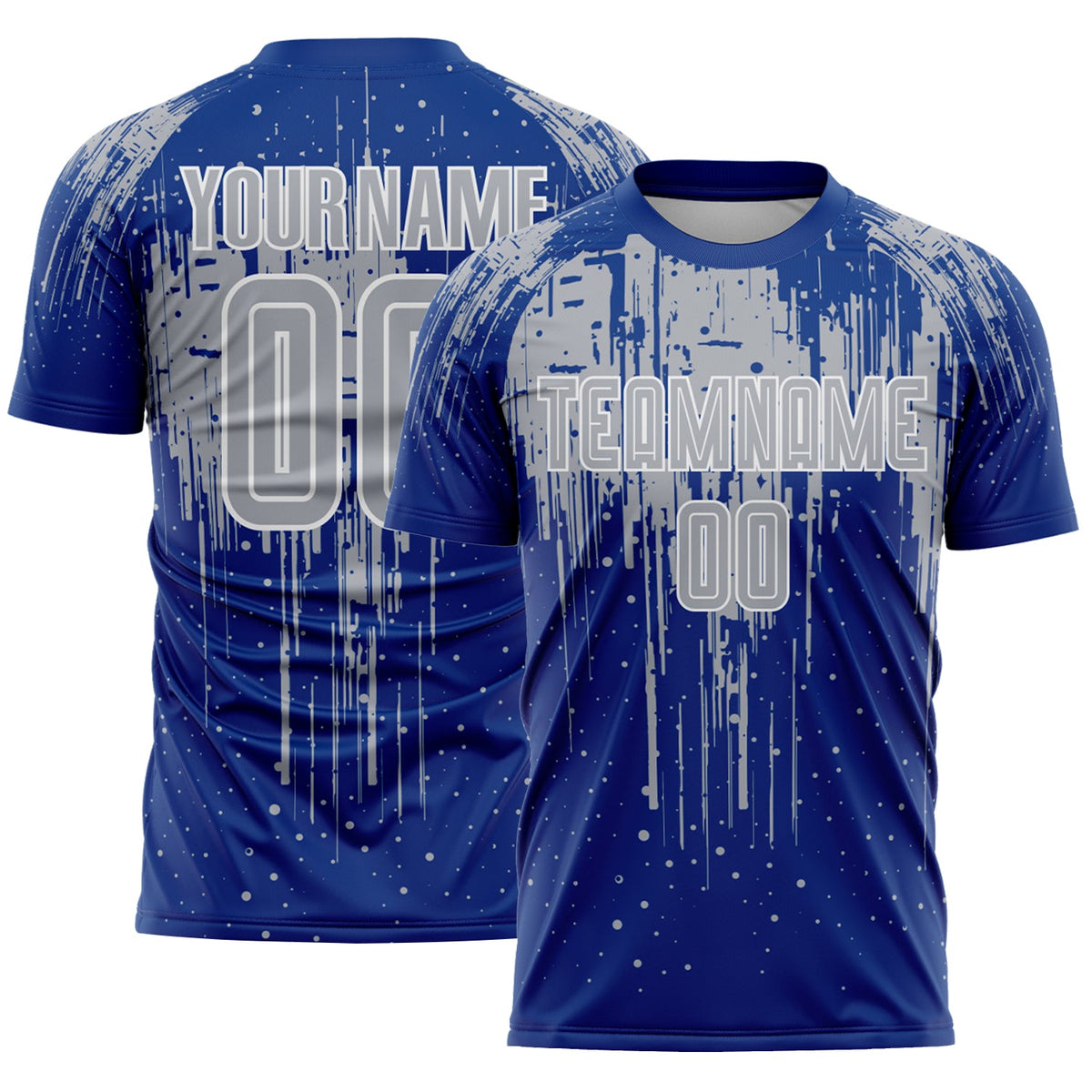 Custom Royal Gray-White Dripping Splatte Pattern Sports Sublimation Soccer Uniform Jersey