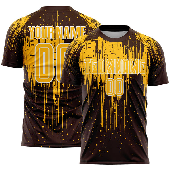 Custom Brown Gold-White Dripping Splatte Pattern Sports Sublimation Soccer Uniform Jersey