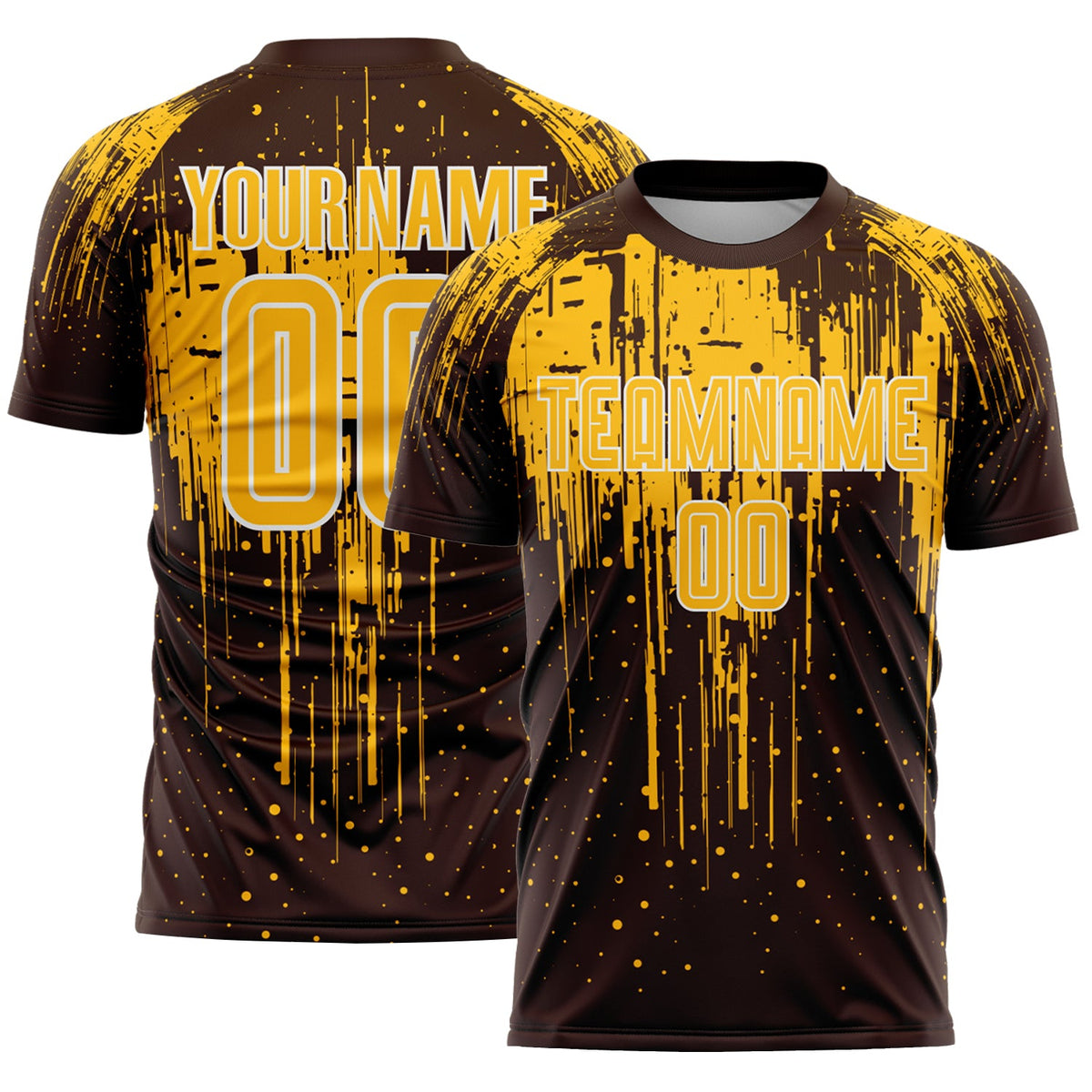 Custom Brown Gold-White Dripping Splatte Pattern Sports Sublimation Soccer Uniform Jersey