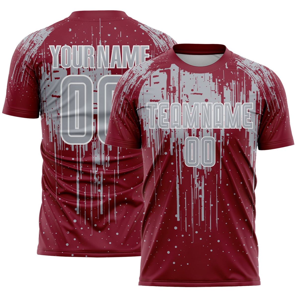 Custom Crimson Gray-White Dripping Splatte Pattern Sports Sublimation Soccer Uniform Jersey