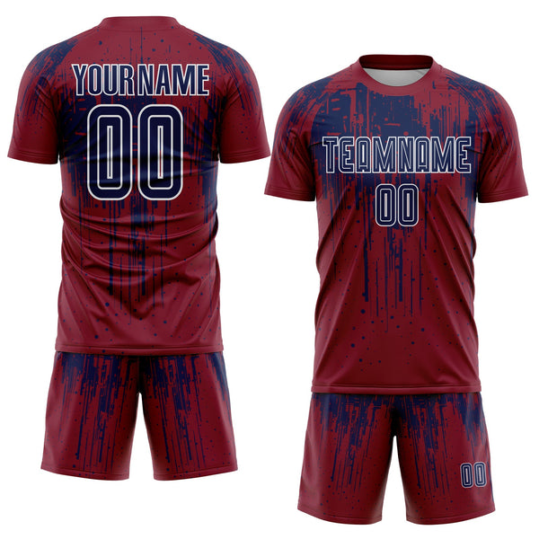 Custom Crimson Navy-White Dripping Splatte Pattern Sports Sublimation Soccer Uniform Jersey alternate