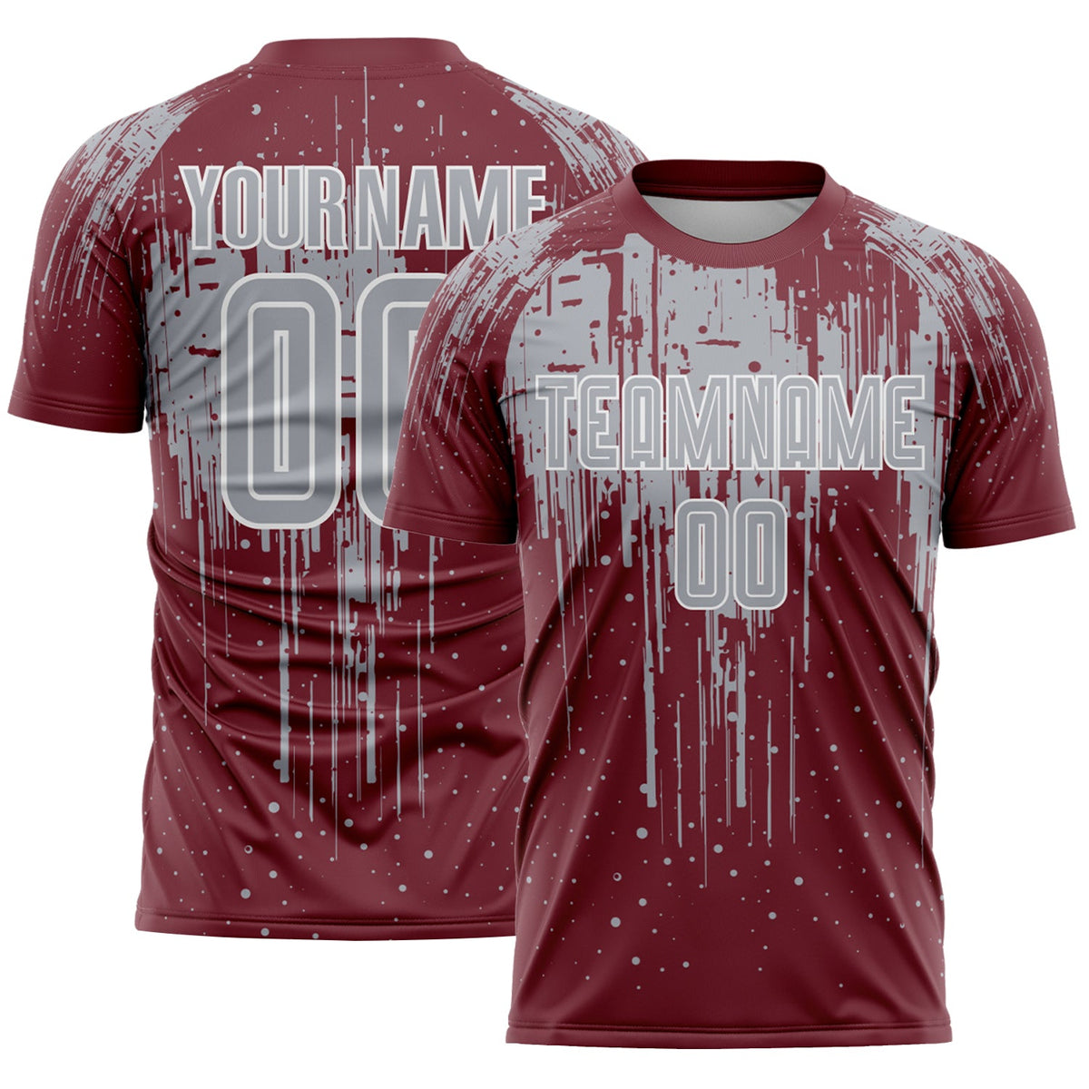 Custom Burgundy Gray-White Dripping Splatte Pattern Sports Sublimation Soccer Uniform Jersey