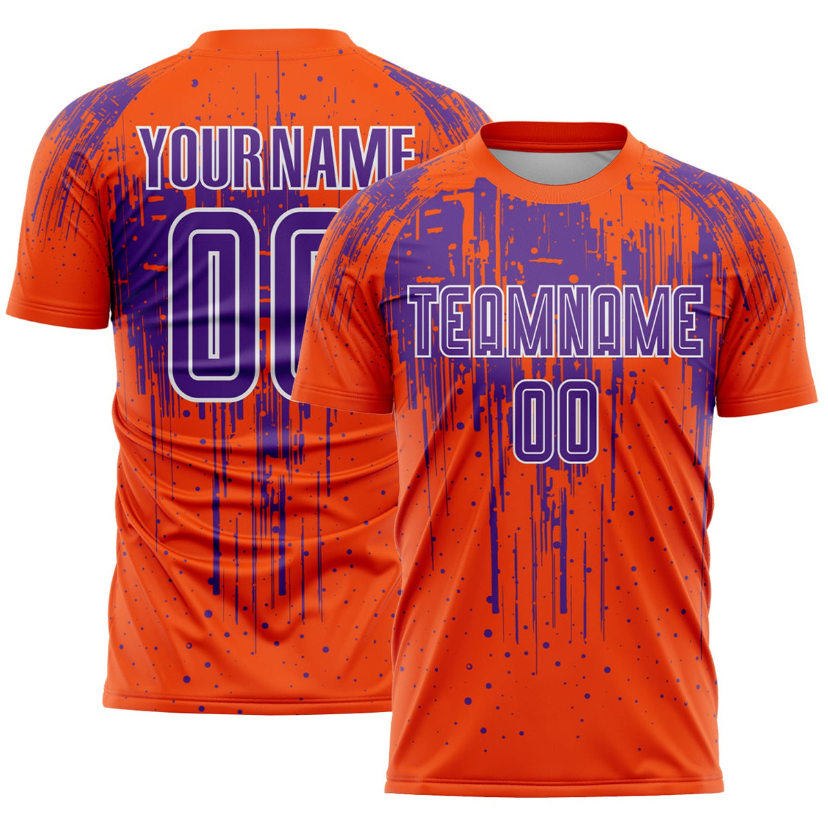 Custom Orange Purple-White Dripping Splatte Pattern Sports Sublimation Soccer Uniform Jersey