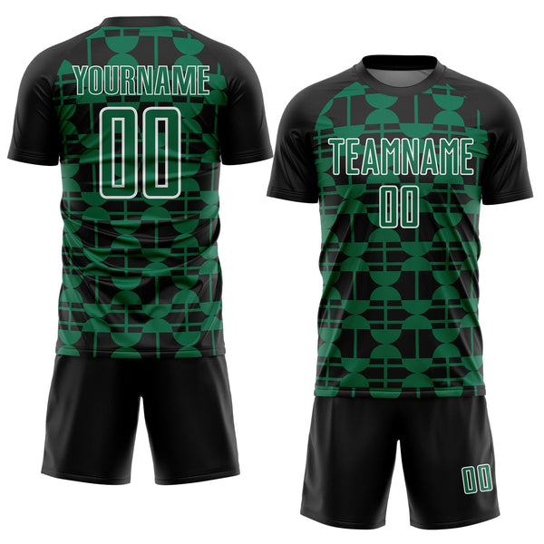 Custom Black Kelly Green-White Geometric Shapes Sports Sublimation Soccer Uniform Jersey alternate
