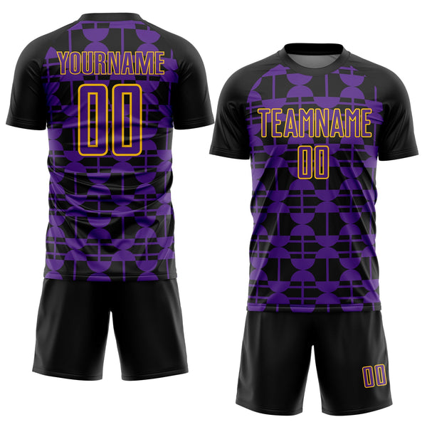 Custom Black Purple-Yellow Geometric Shapes Sports Sublimation Soccer Uniform Jersey alternate
