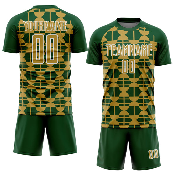 Custom Green Old Gold-White Geometric Shapes Sports Sublimation Soccer Uniform Jersey alternate