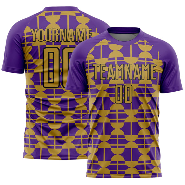 Custom Purple Old Gold-Black Geometric Shapes Sports Sublimation Soccer Uniform Jersey