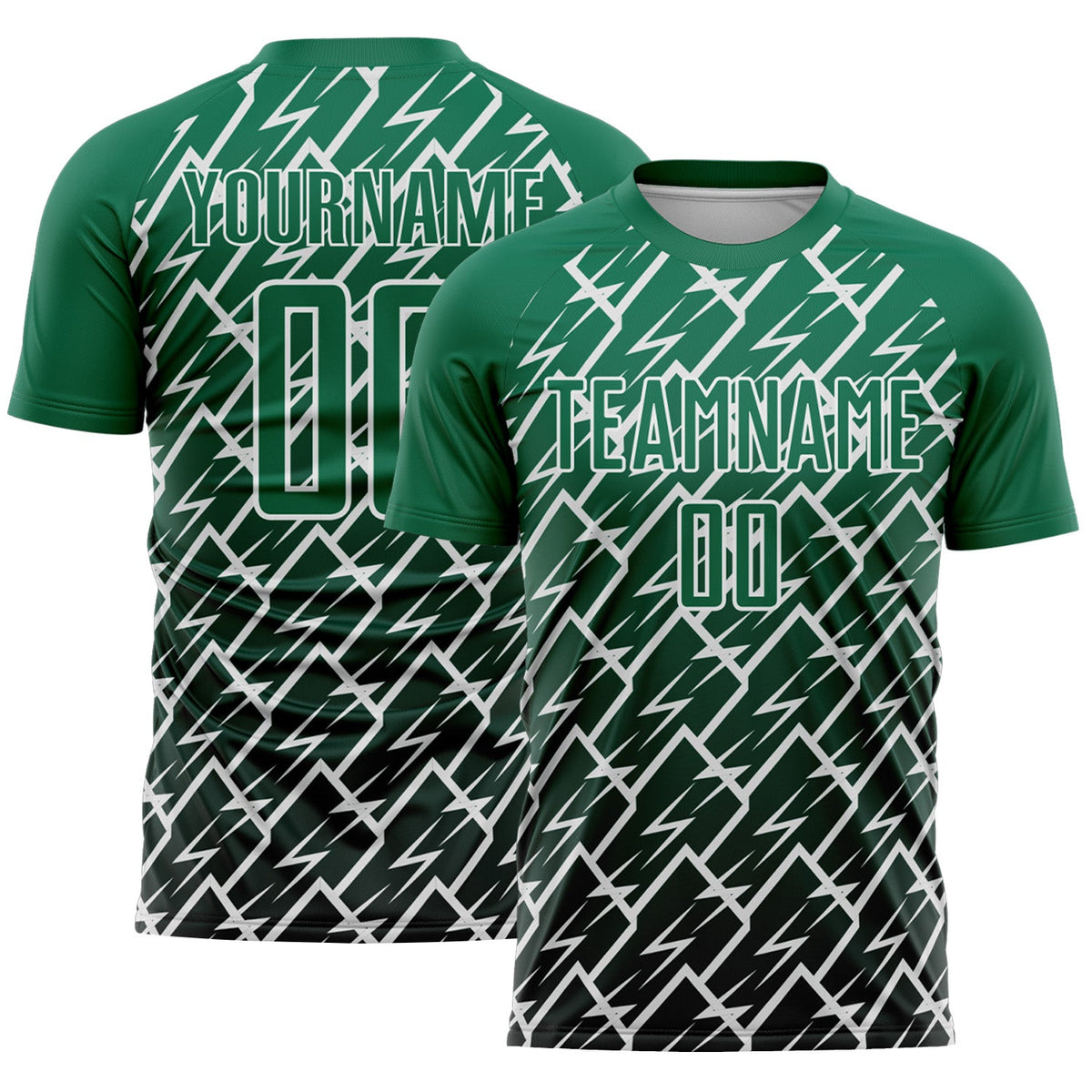Custom Kelly Green Black-White Lightning Sports Sublimation Soccer Uniform Jersey