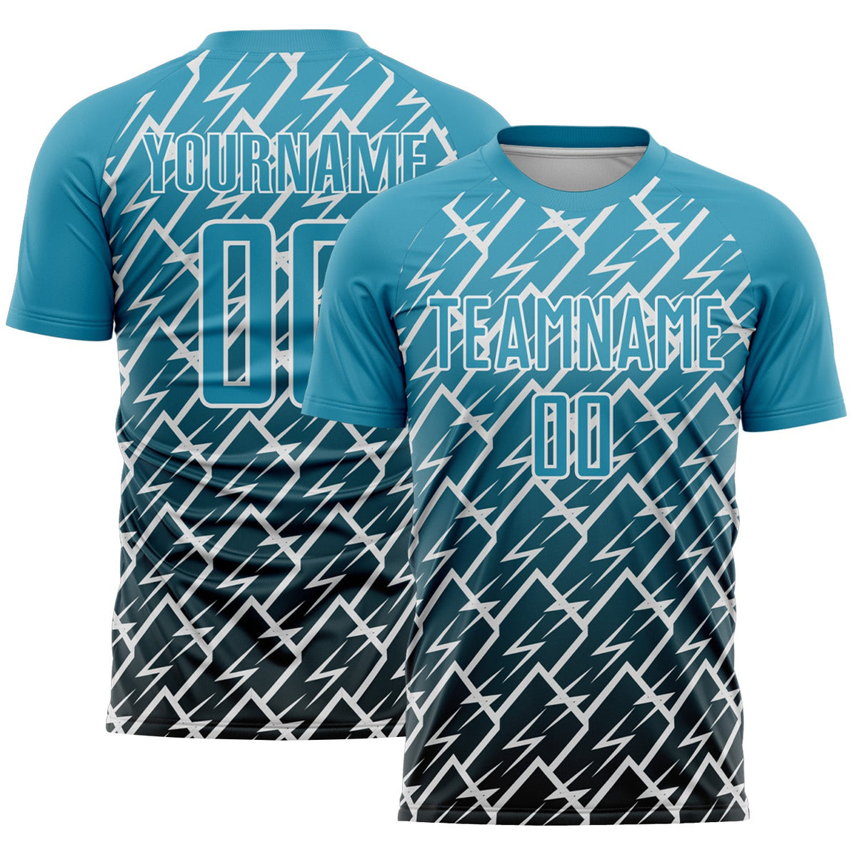 Custom Panther Blue Black-White Lightning Sports Sublimation Soccer Uniform Jersey