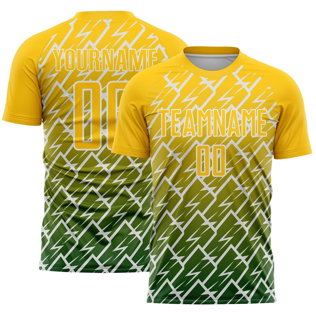 Custom Yellow Green-White Lightning Sports Sublimation Soccer Uniform Jersey