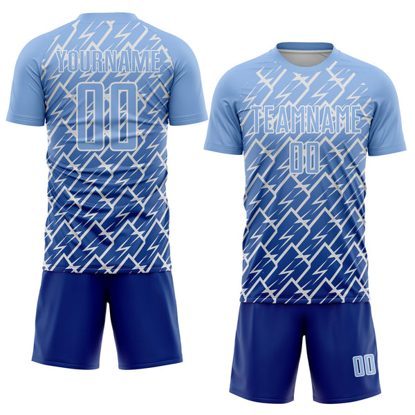 Custom Light Blue Royal-White Lightning Sports Sublimation Soccer Uniform Jersey alternate