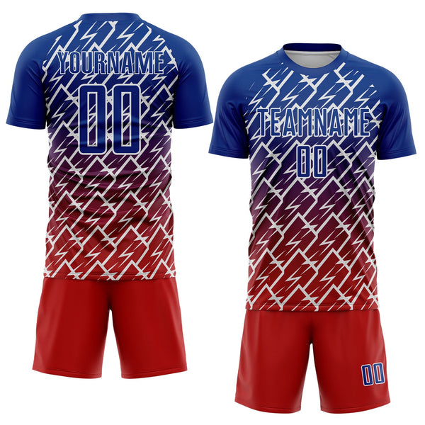 Custom Royal Red-White Lightning Sports Sublimation Soccer Uniform Jersey alternate