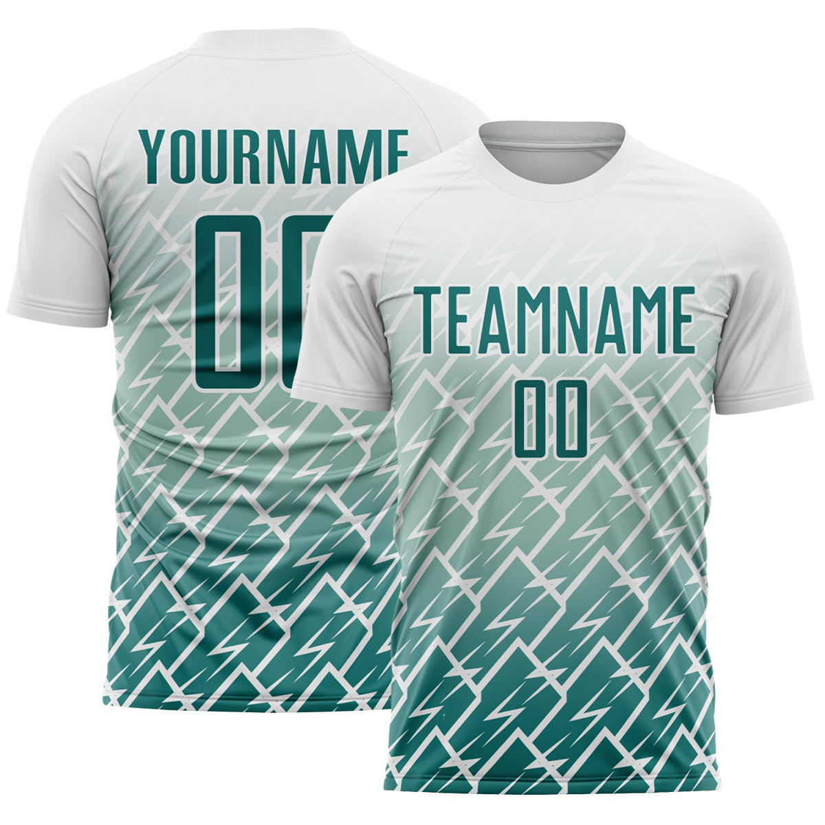 Custom White Teal Lightning Sports Sublimation Soccer Uniform Jersey