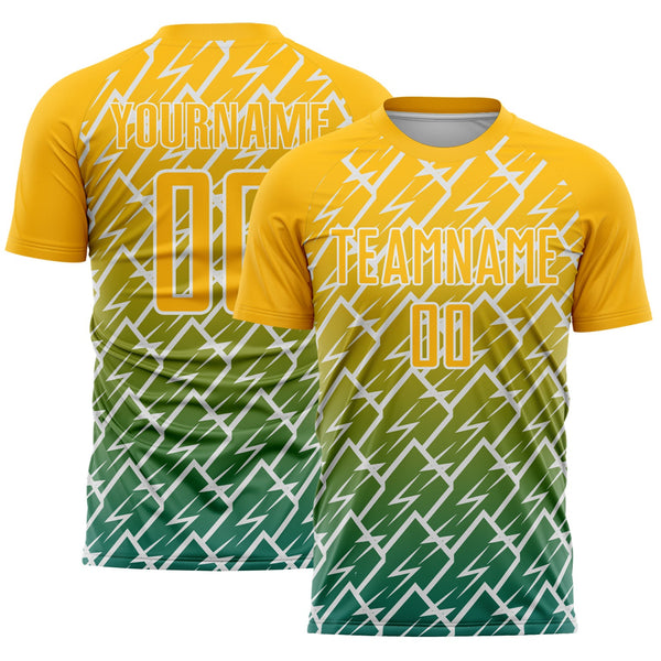 Custom Gold Teal-White Lightning Sports Sublimation Soccer Uniform Jersey