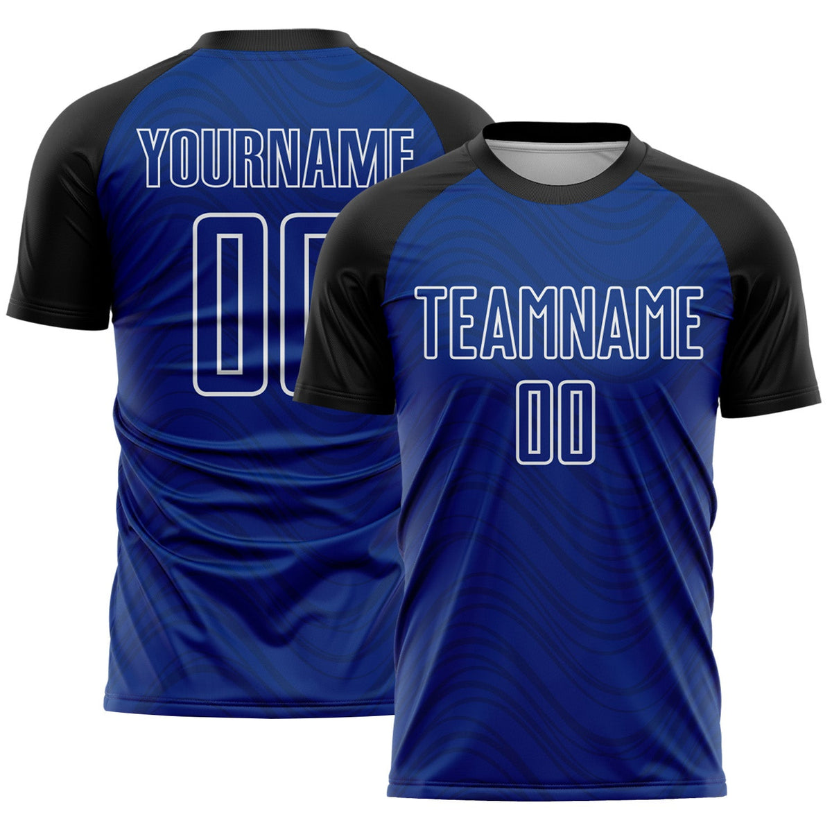 Custom Royal Black-White Wavy Lines Sports Sublimation Soccer Uniform Jersey