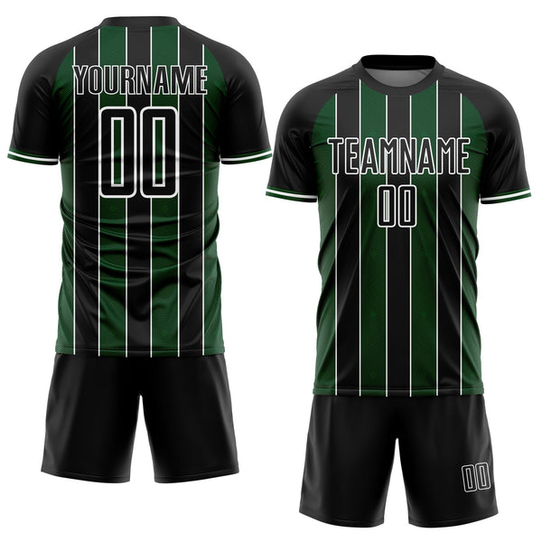 Custom Black Green-White Pinstripe Line Sports Sublimation Soccer Uniform Jersey alternate