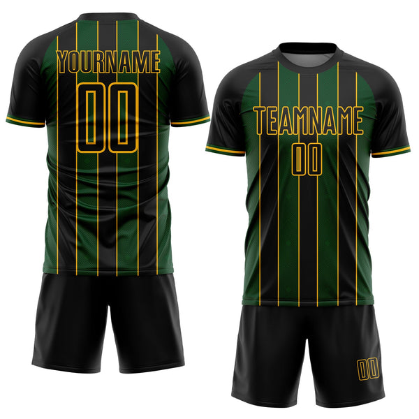 Custom Black Green-Gold Pinstripe Line Sports Sublimation Soccer Uniform Jersey alternate