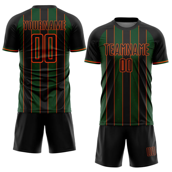 Custom Black Green-Orange Pinstripe Line Sports Sublimation Soccer Uniform Jersey alternate
