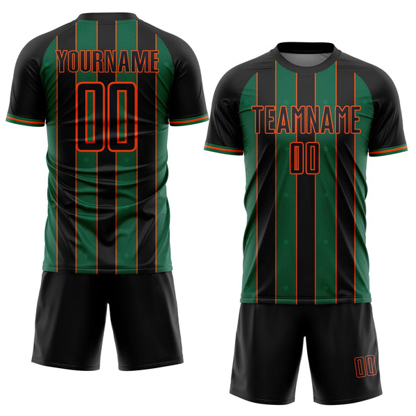 Custom Black Kelly Green-Orange Pinstripe Line Sports Sublimation Soccer Uniform Jersey alternate