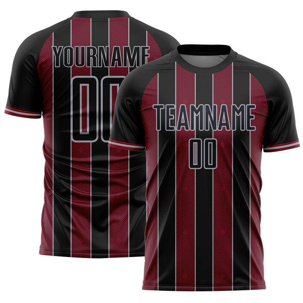 Custom Black Crimson-Gray Pinstripe Line Sports Sublimation Soccer Uniform Jersey