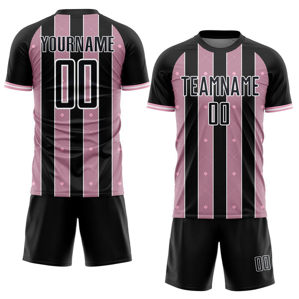 Custom Black Light Pink-White Pinstripe Line Sports Sublimation Soccer Uniform Jersey alternate
