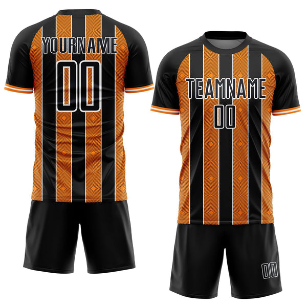 Custom Black Bay Orange-White Pinstripe Line Sports Sublimation Soccer Uniform Jersey alternate