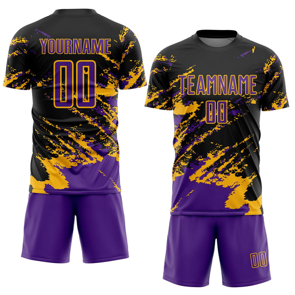 Custom Black Purple-Gold Abstract Fragment Art Splash Sports Sublimation Soccer Uniform Jersey alternate