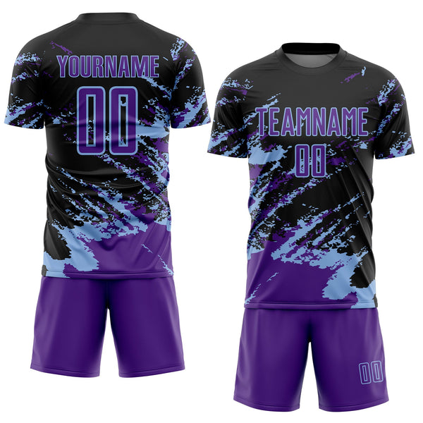 Custom Black Purple-Light Blue Abstract Fragment Art Splash Sports Sublimation Soccer Uniform Jersey alternate