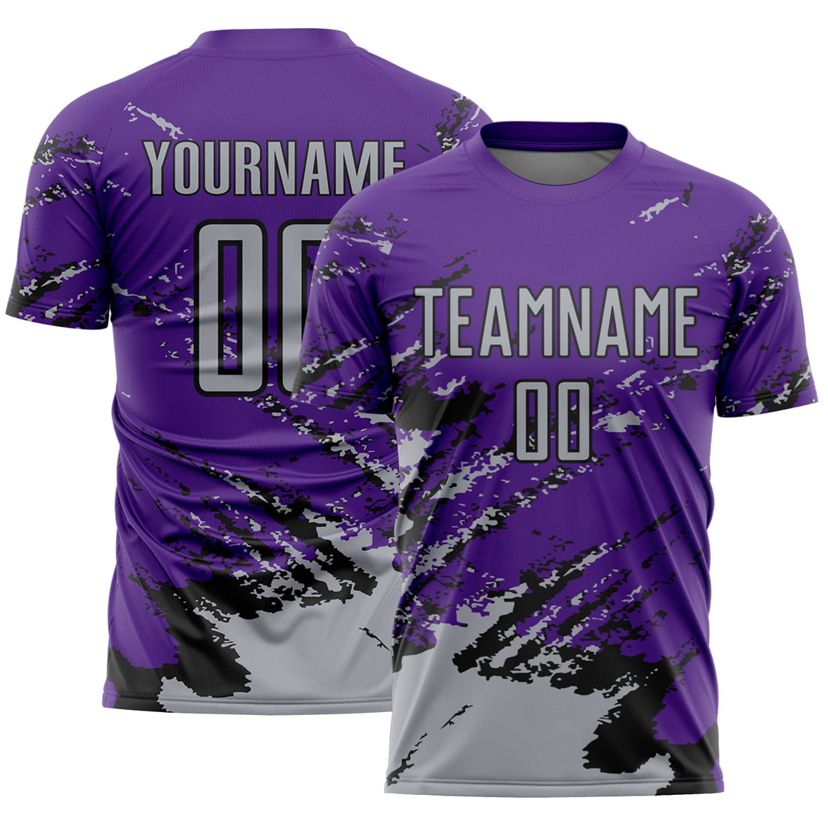 Custom Purple Gray-Black Abstract Fragment Art Splash Sports Sublimation Soccer Uniform Jersey