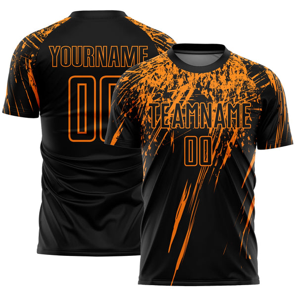 Custom Black Bay Orange Splash Sports Sublimation Soccer Uniform Jersey