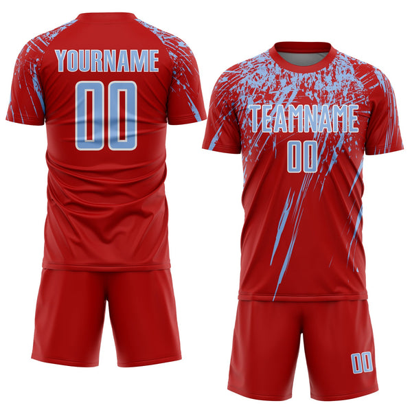 Custom Red Light Blue-White Splash Sports Sublimation Soccer Uniform Jersey alternate