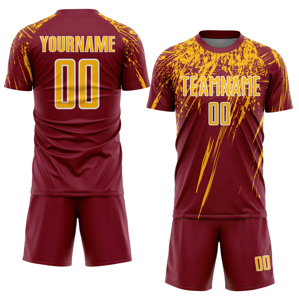 Custom Crimson Gold-White Splash Sports Sublimation Soccer Uniform Jersey alternate