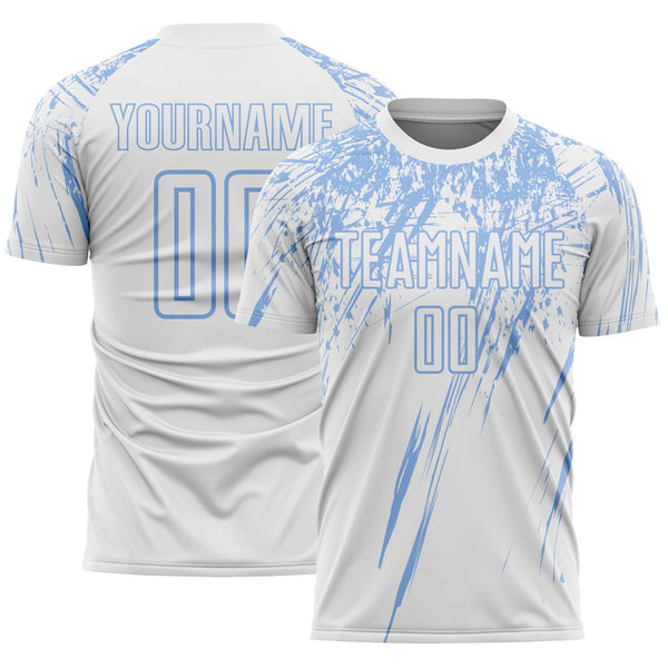 Custom White Light Blue Splash Sports Sublimation Soccer Uniform Jersey
