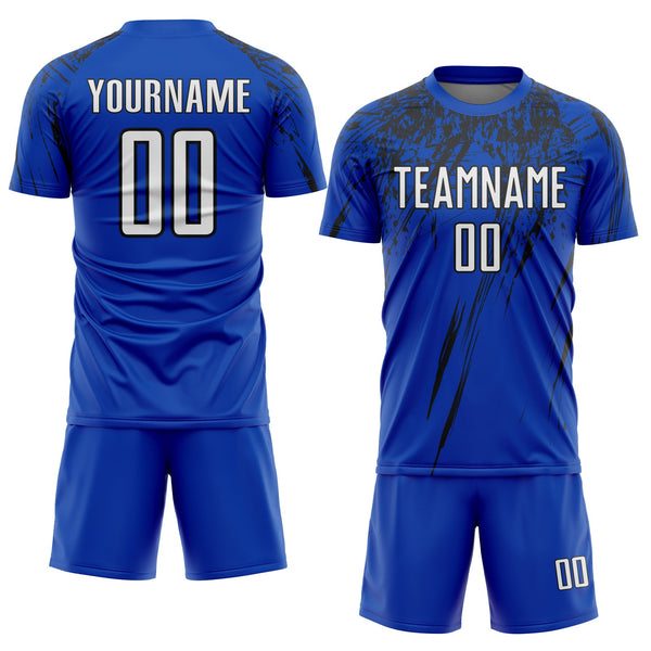 Custom Thunder Blue White-Black Splash Sports Sublimation Soccer Uniform Jersey alternate