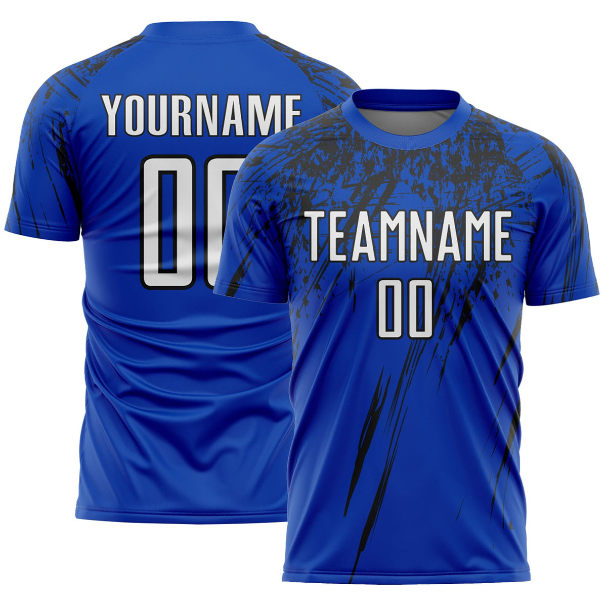 Custom Thunder Blue White-Black Splash Sports Sublimation Soccer Uniform Jersey