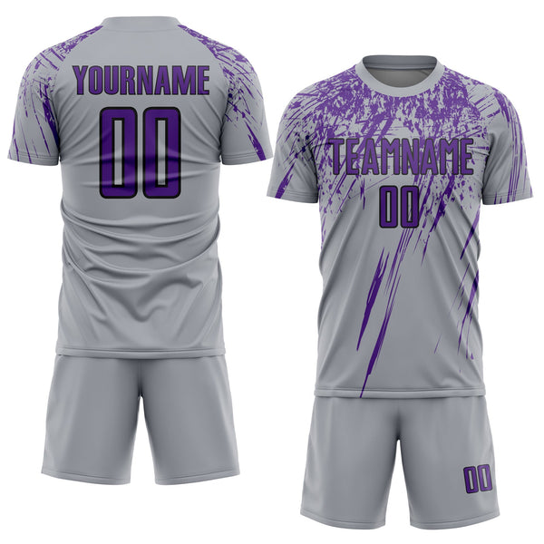 Custom Gray Purple-Black Splash Sports Sublimation Soccer Uniform Jersey alternate