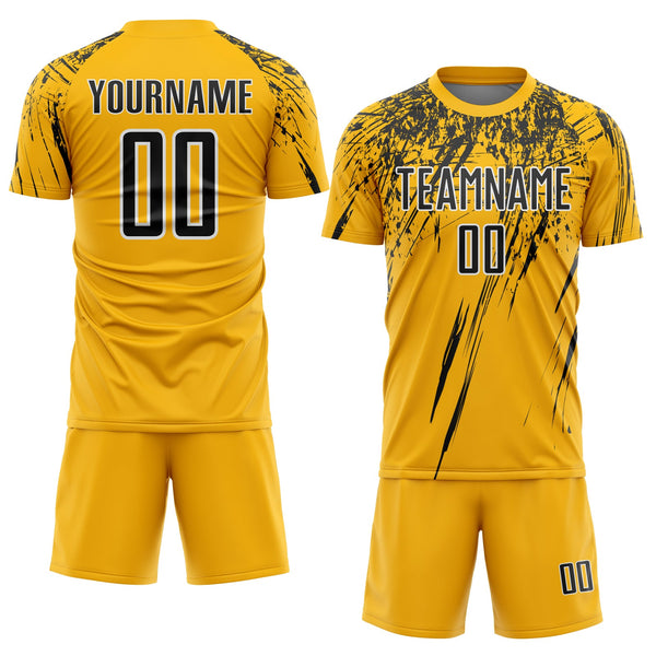 Custom Gold Black-White Splash Sports Sublimation Soccer Uniform Jersey alternate