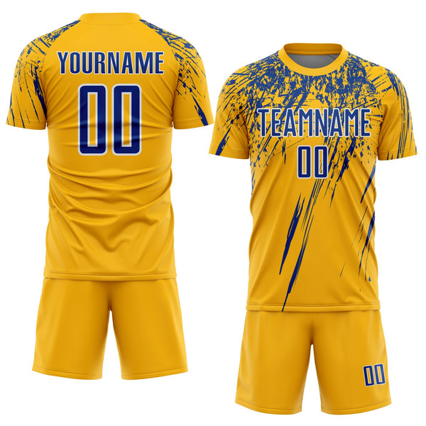 Custom Gold Royal-White Splash Sports Sublimation Soccer Uniform Jersey alternate