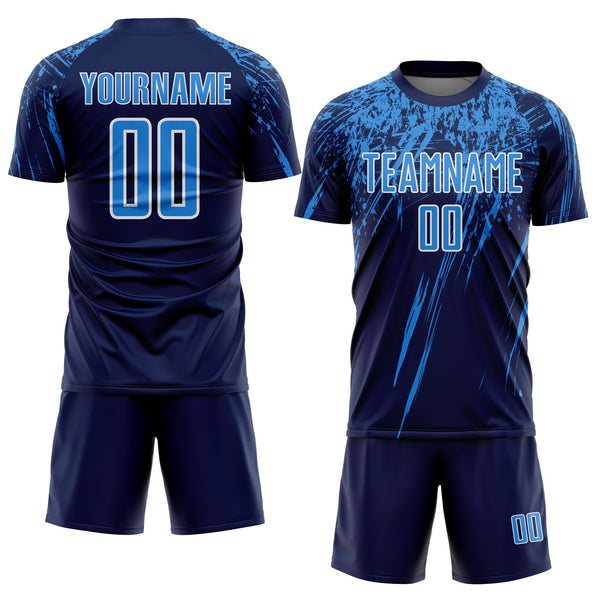 Custom Navy Powder Blue-White Splash Sports Sublimation Soccer Uniform Jersey alternate
