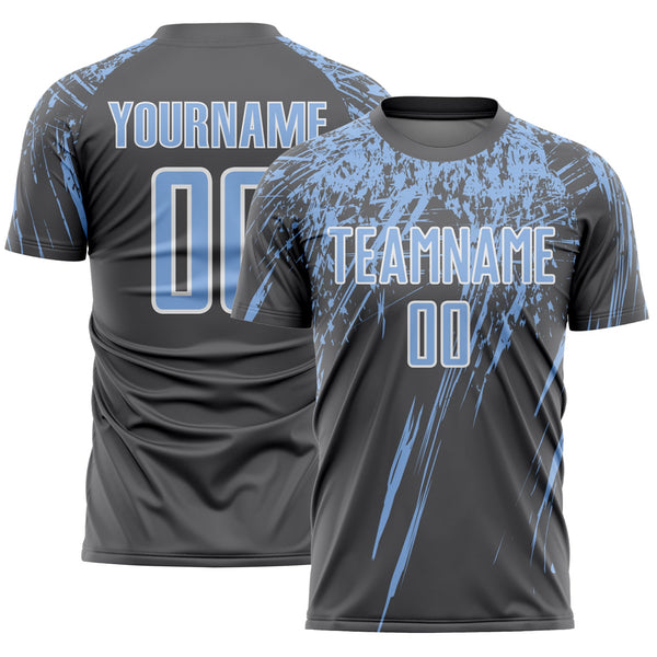 Custom Steel Gray Light Blue-White Splash Sports Sublimation Soccer Uniform Jersey