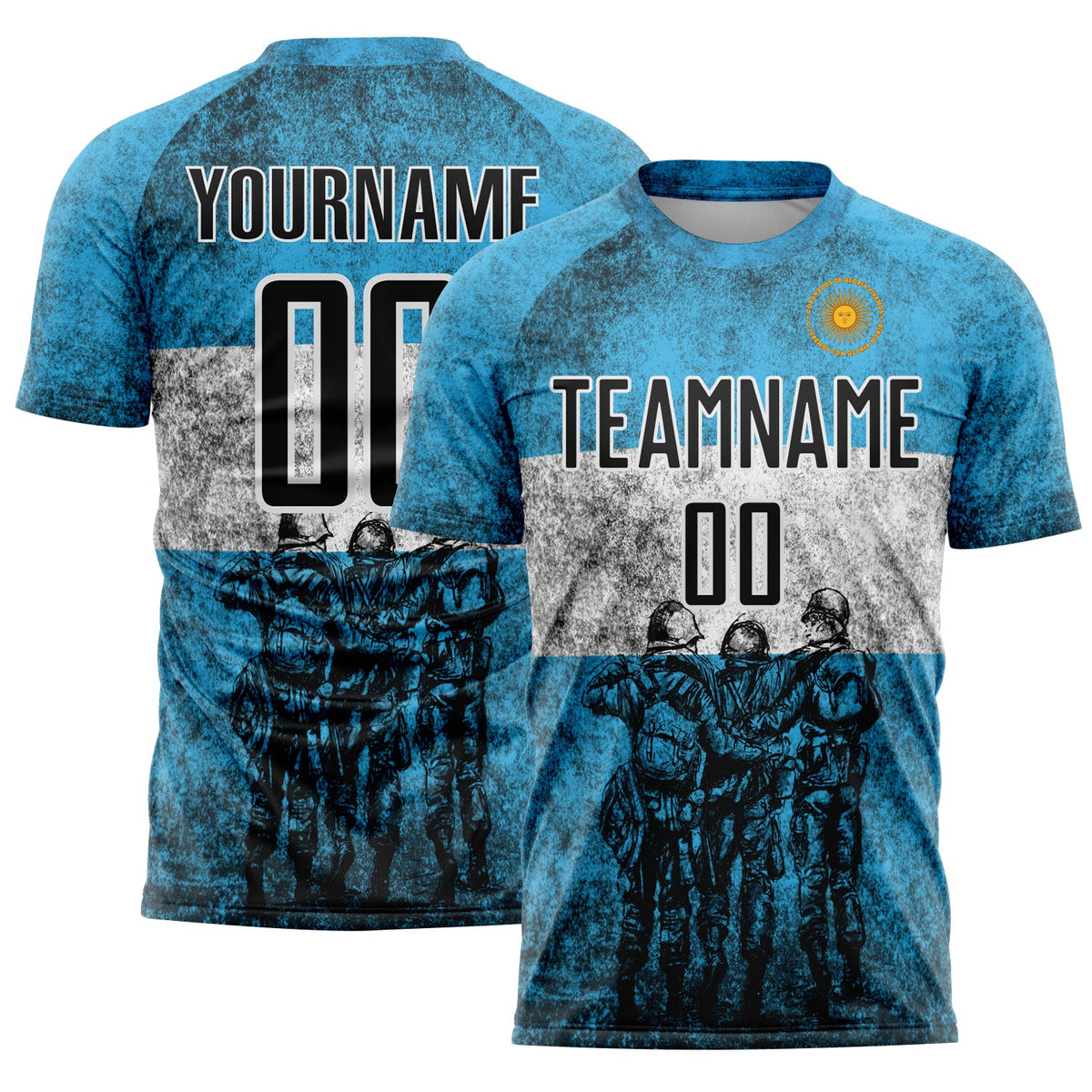 Custom Blue Black-White Argentina Patriotic Sports Sublimation Soccer Uniform Jersey