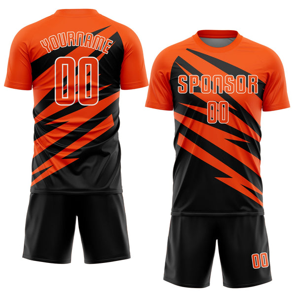 Custom Orange Black-White Abstract Line Sports Sublimation Soccer Uniform Jersey alternate