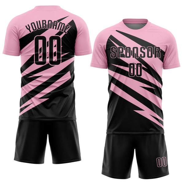 Custom Light Pink Black Abstract Line Sports Sublimation Soccer Uniform Jersey alternate