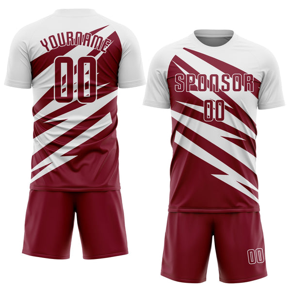 Custom White Crimson Abstract Line Sports Sublimation Soccer Uniform Jersey alternate