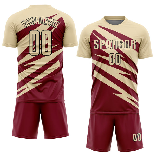 Custom Cream Crimson-Black Abstract Line Sports Sublimation Soccer Uniform Jersey alternate
