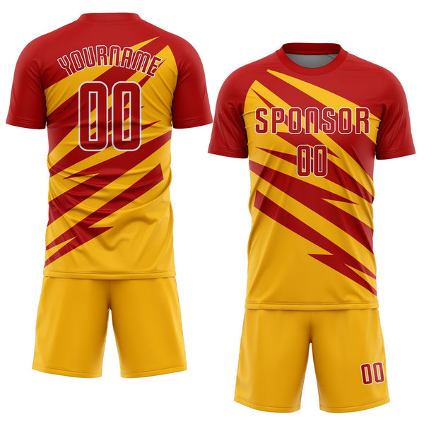 Custom Red Gold-White Abstract Line Sports Sublimation Soccer Uniform Jersey alternate